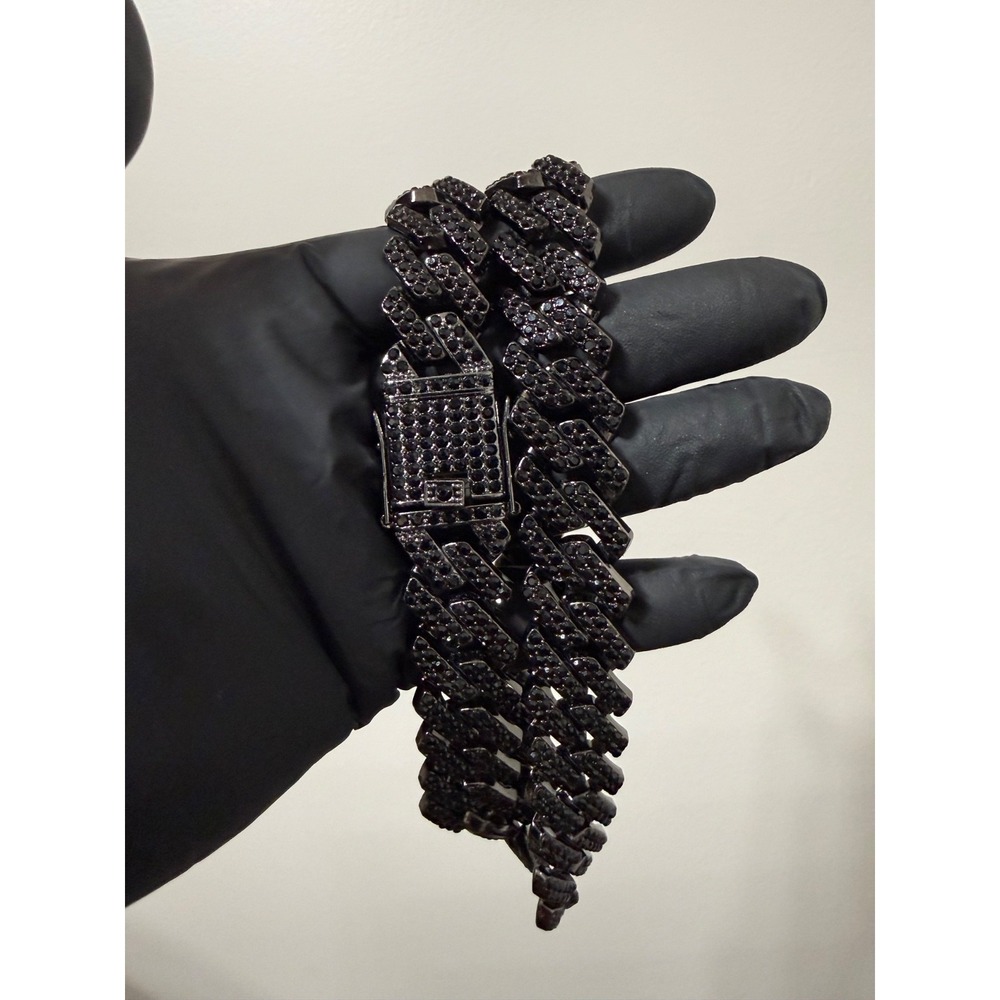 black on black cuban iced out chain necklace 20 inch 20mm vvscz great quality - Picture 4 of 6